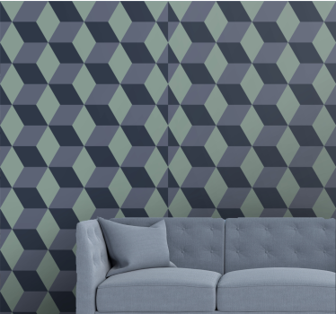 Papel pintado vintage Patrón de cubo retro azul - TenVinilo