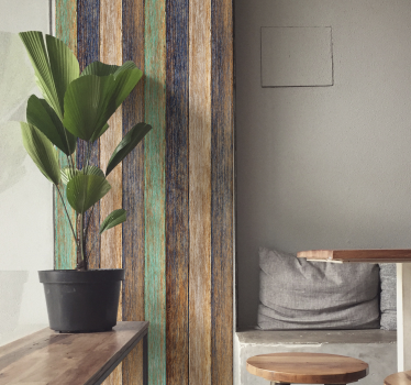 Papel mural dormitorio efecto laminado azul y marrón - TenVinilo
