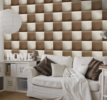 Papel pintado textura patrón ajedrez beige y blanco - TenVinilo