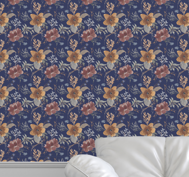 Papeles de pared Adornos florales azul oscuro - TenVinilo