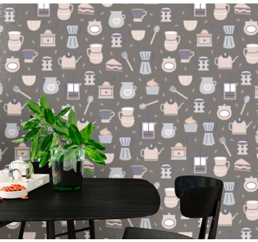 Papeles de pared modernos Iconos de café de patrones sin fisuras - TenVinilo