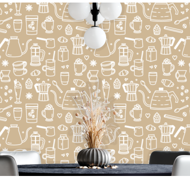 Papeles de pared modernos Patrón de tazas de café y vasos - TenVinilo
